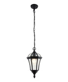 Black pendant light fixture on a white background
