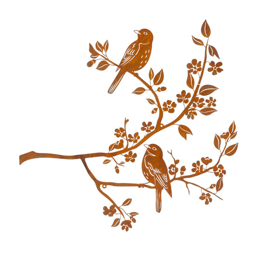 Birds on Branch Metal Garden Wall Art - The Farthing