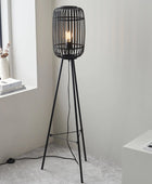 Black Bamboo & Metal Tripod Floor Lamp