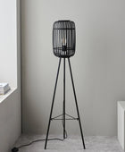 Black Bamboo & Metal Tripod Floor Lamp 5