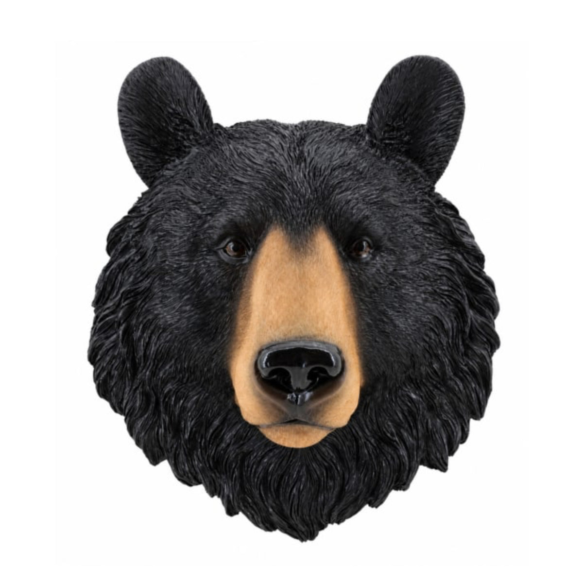 A realistic black bear head wall mount or decorative sculpture on a plain white background.