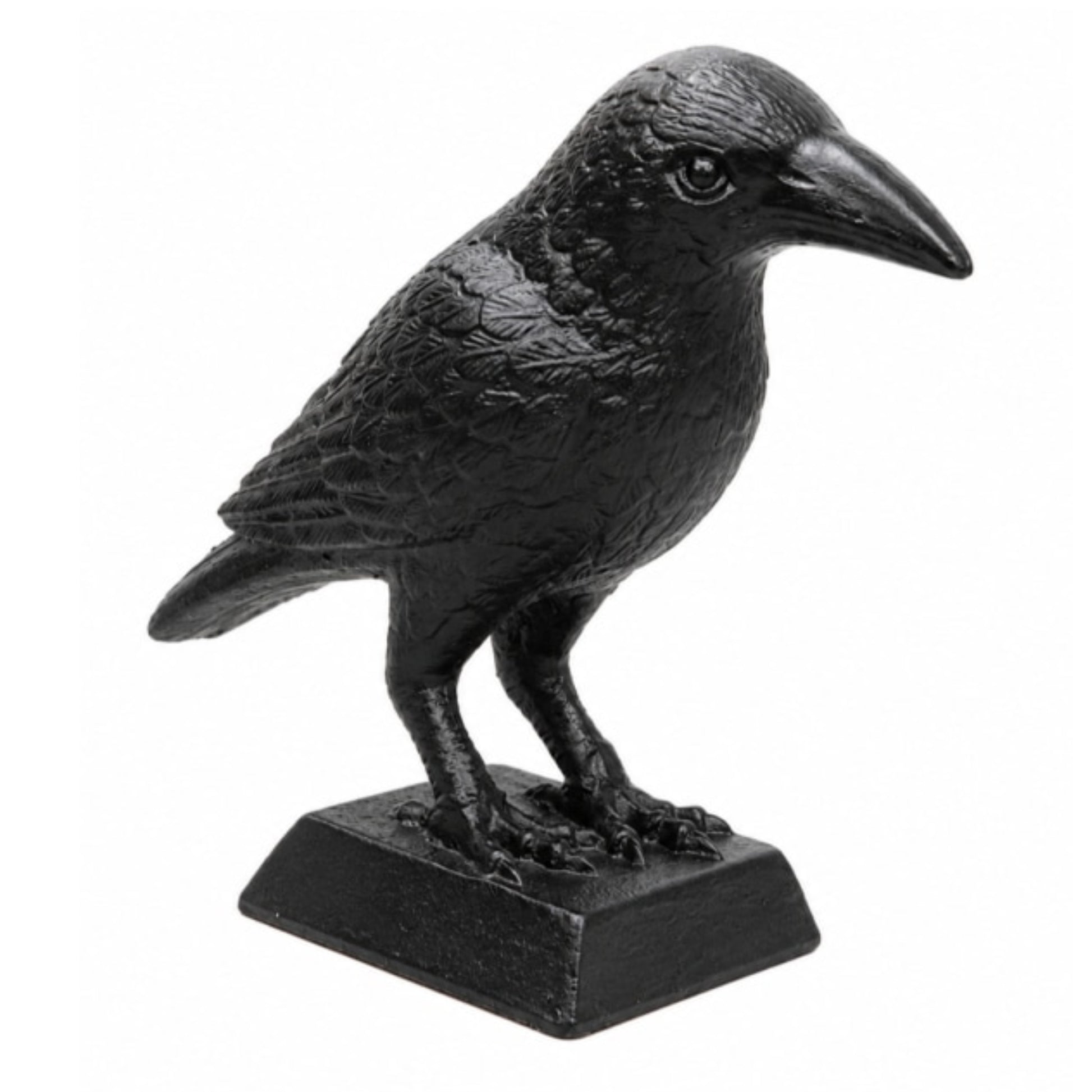 Black crow figurine on a white background