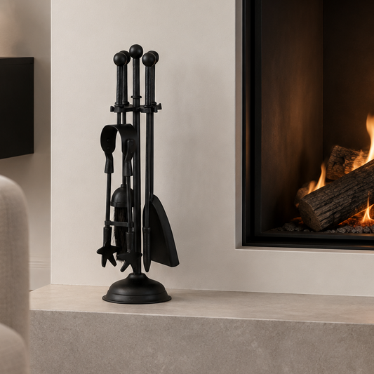 Black Metal Ball-Topped Companion Set – 4 Piece Fireplace Tools