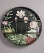 Round wall shelf with floral design on a gray background