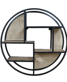 Black Metal, Wood & Rattan Display Shelves 3