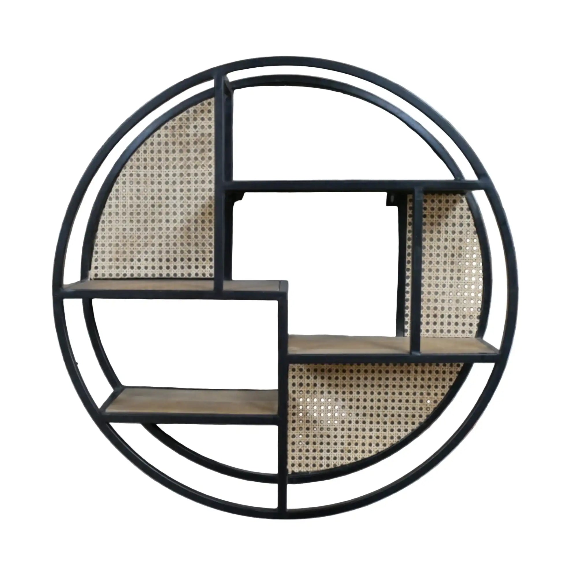 Black Metal, Wood & Rattan Display Shelves 3