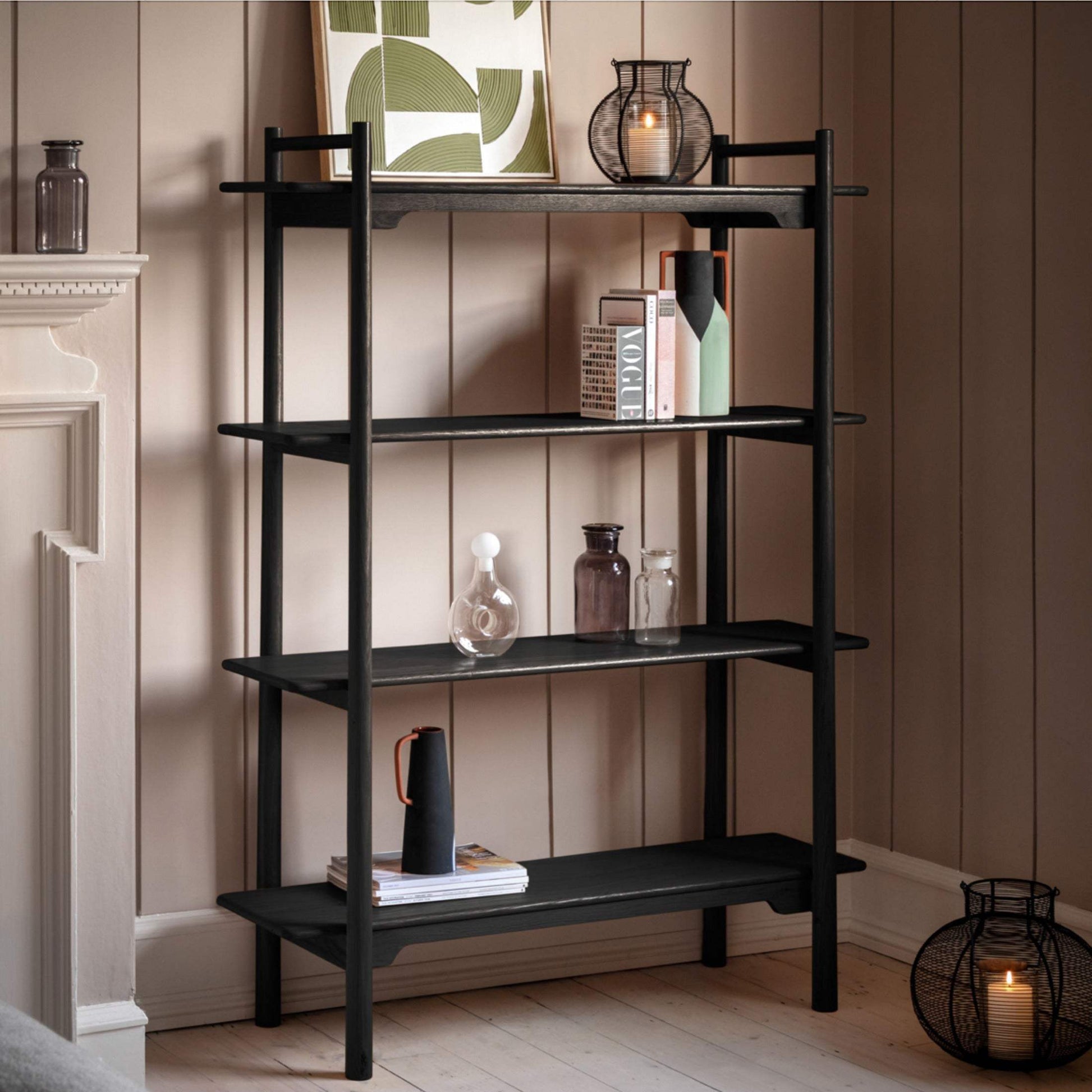 Nordic Black Oak 4 Shelf Display Unit - The Farthing