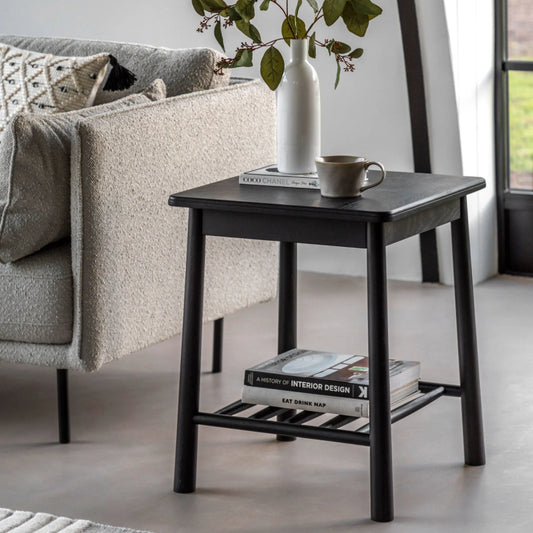 Black Oak Square Spindle Shelf Side Table | FARTHING