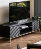 Black Rippled Wood 2 Door Media Unit 6