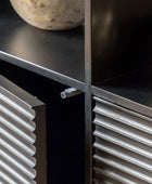 Black Rippled Wood 2 Door Open Display Shelf Unit