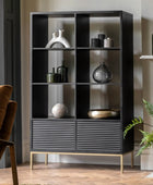 Black Rippled Wood 2 Door Open Display Shelf Unit 1
