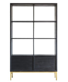 Black Rippled Wood 2 Door Open Display Shelf Unit 