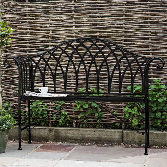 Black Scrolled Arm Metal Garden Bench - The Farthing