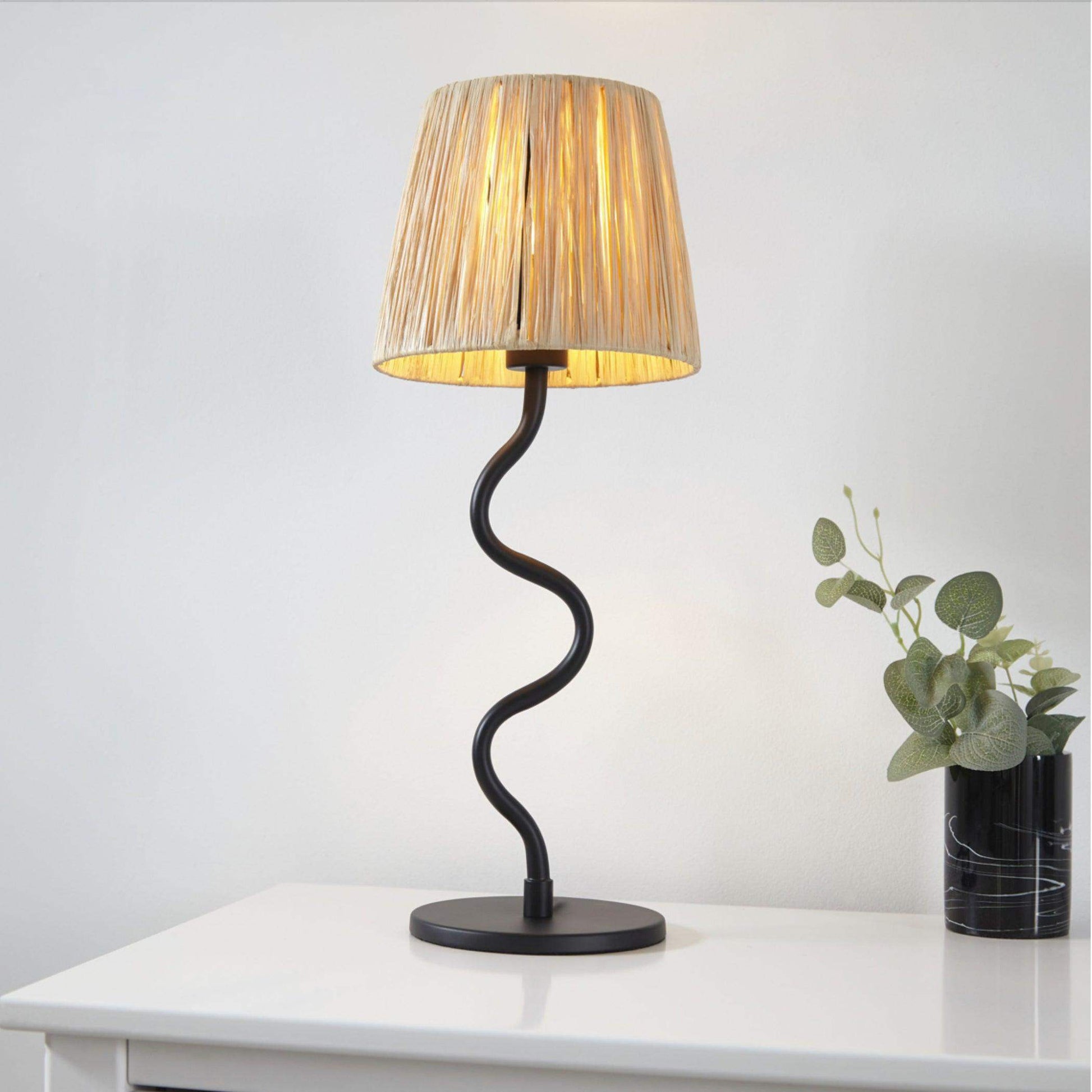 Black Slim Wiggle Table Lamp & Raffia Shade - The Farthing