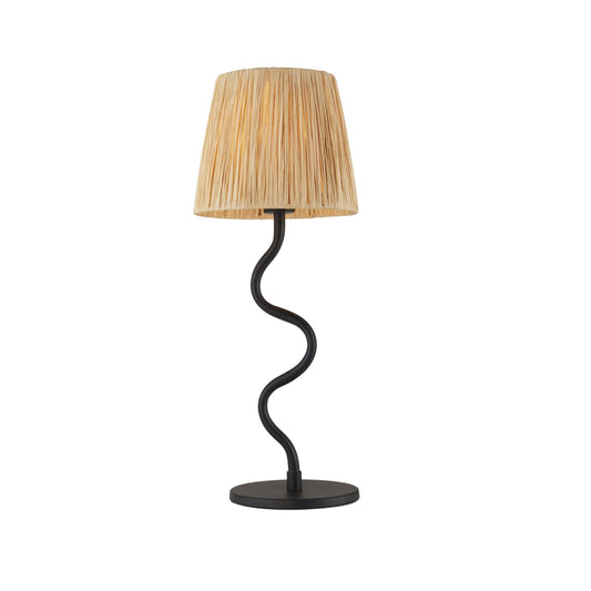 Black Slim Wiggle Table Lamp & Raffia Shade - The Farthing