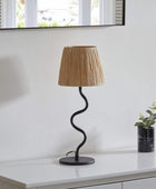 Black Slim Wiggle Table Lamp & Raffia Shade - The Farthing