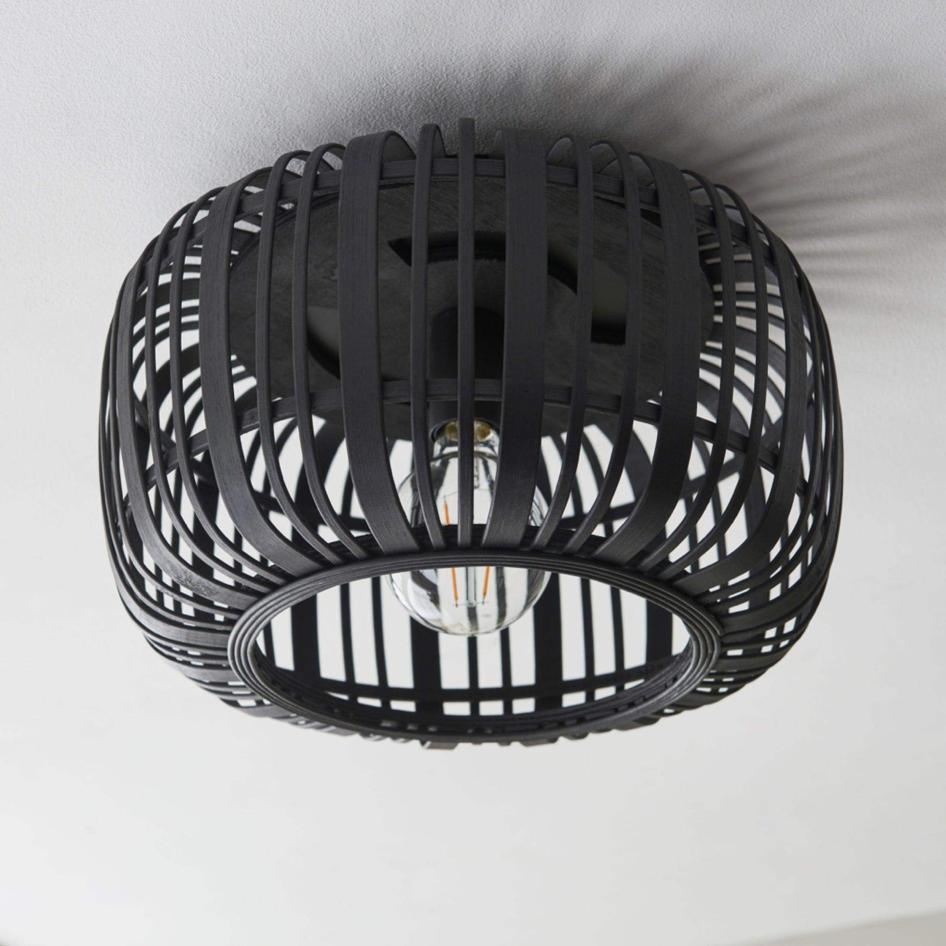 Black Stained Bamboo Cage Ceiling Light - The Farthing