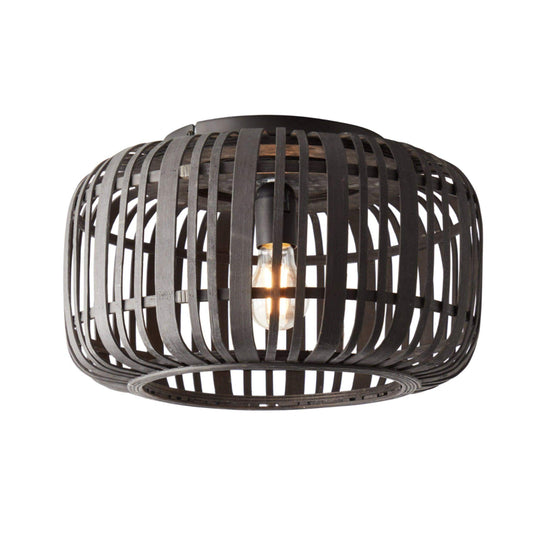 Black Stained Bamboo Cage Ceiling Light - The Farthing