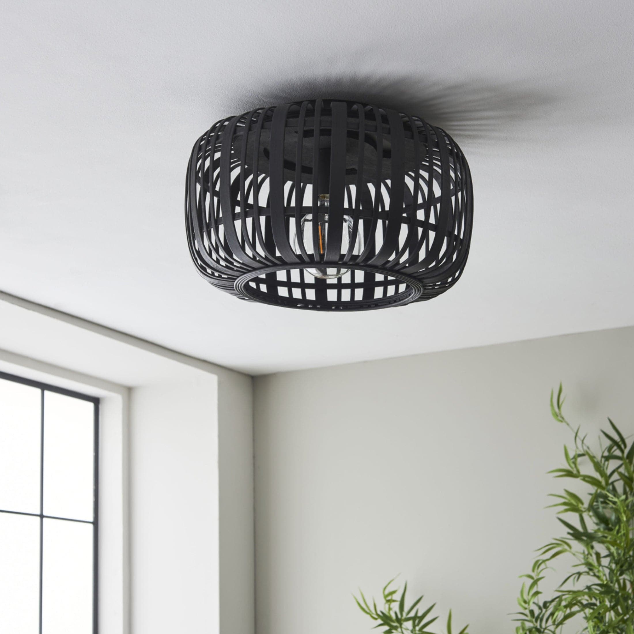 Black Stained Bamboo Cage Ceiling Light
