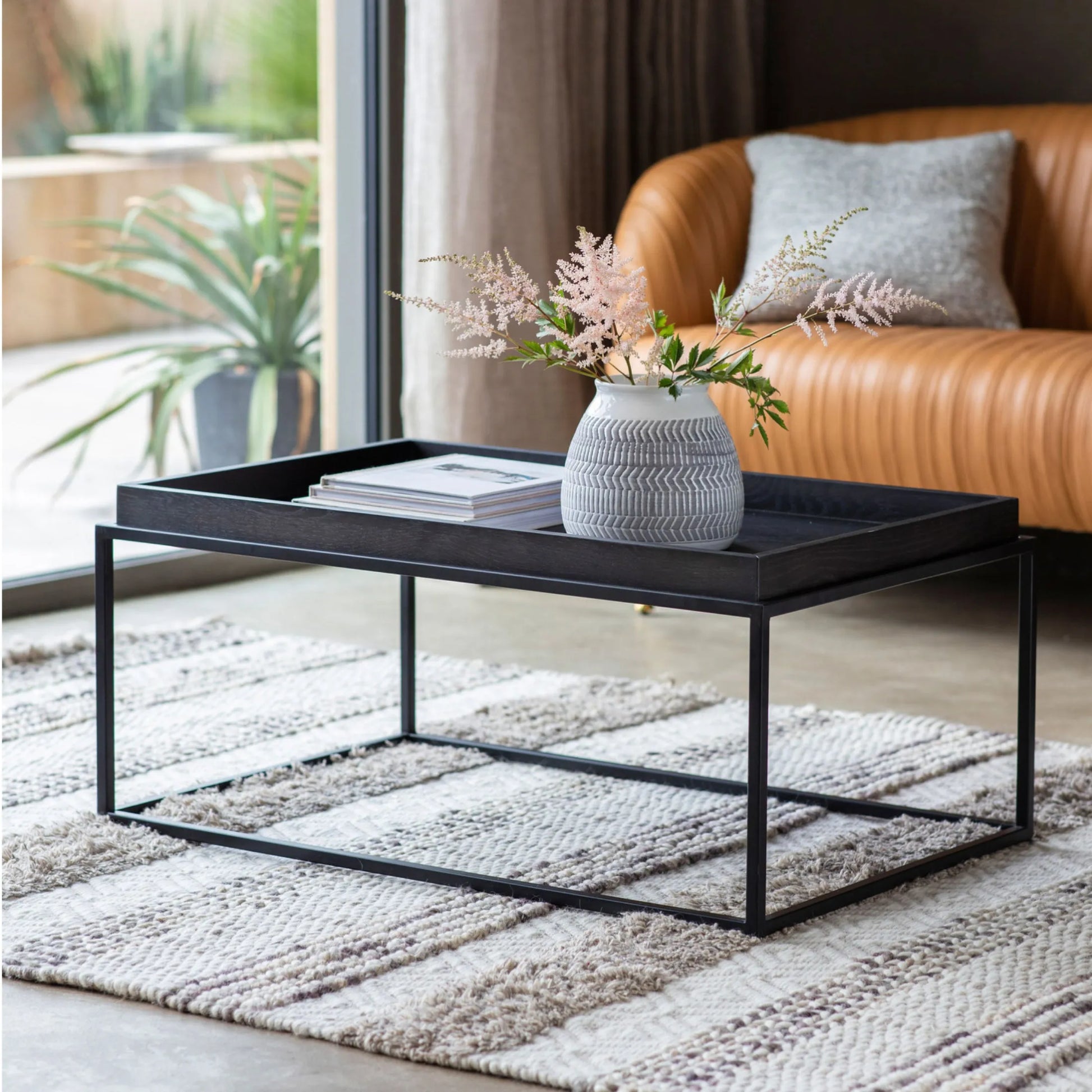 Black Wooden Tray Topped Mid-Century inspired Coffee Table 2