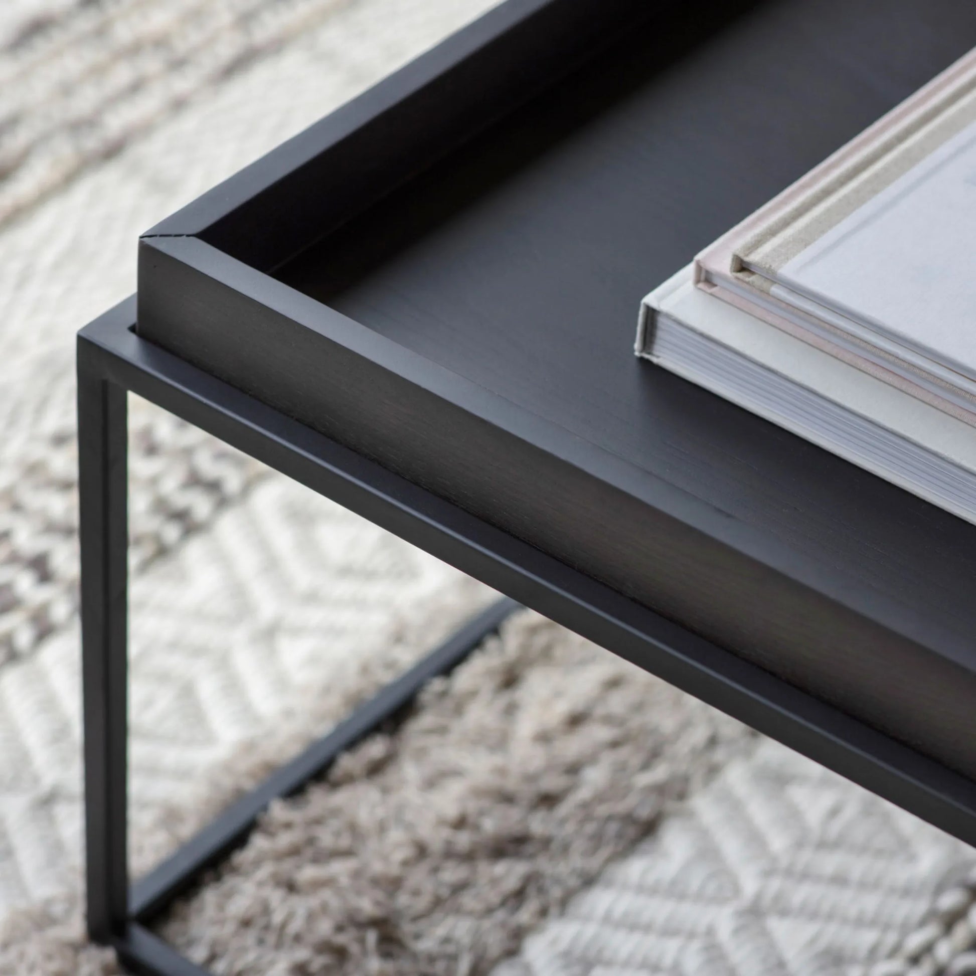 Black Wooden Tray Topped Mid-Century inspired Coffee Table