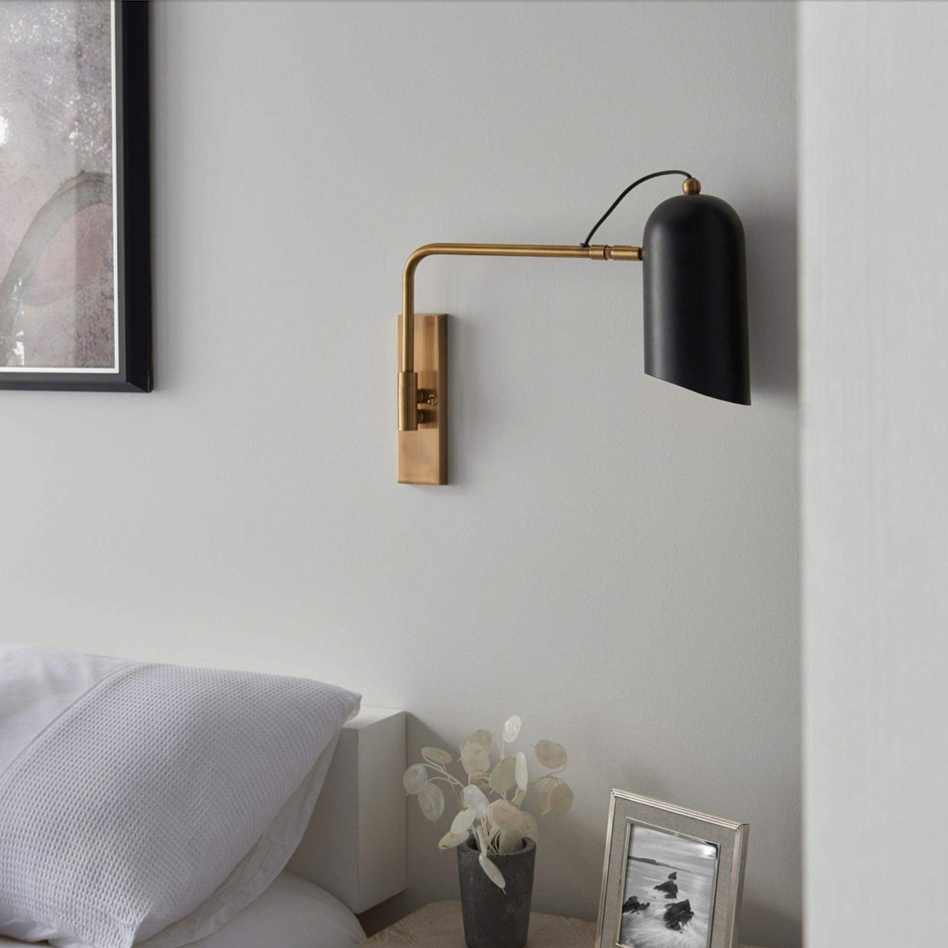 Black & Antiqued Brass Angled Wall Light - The Farthing