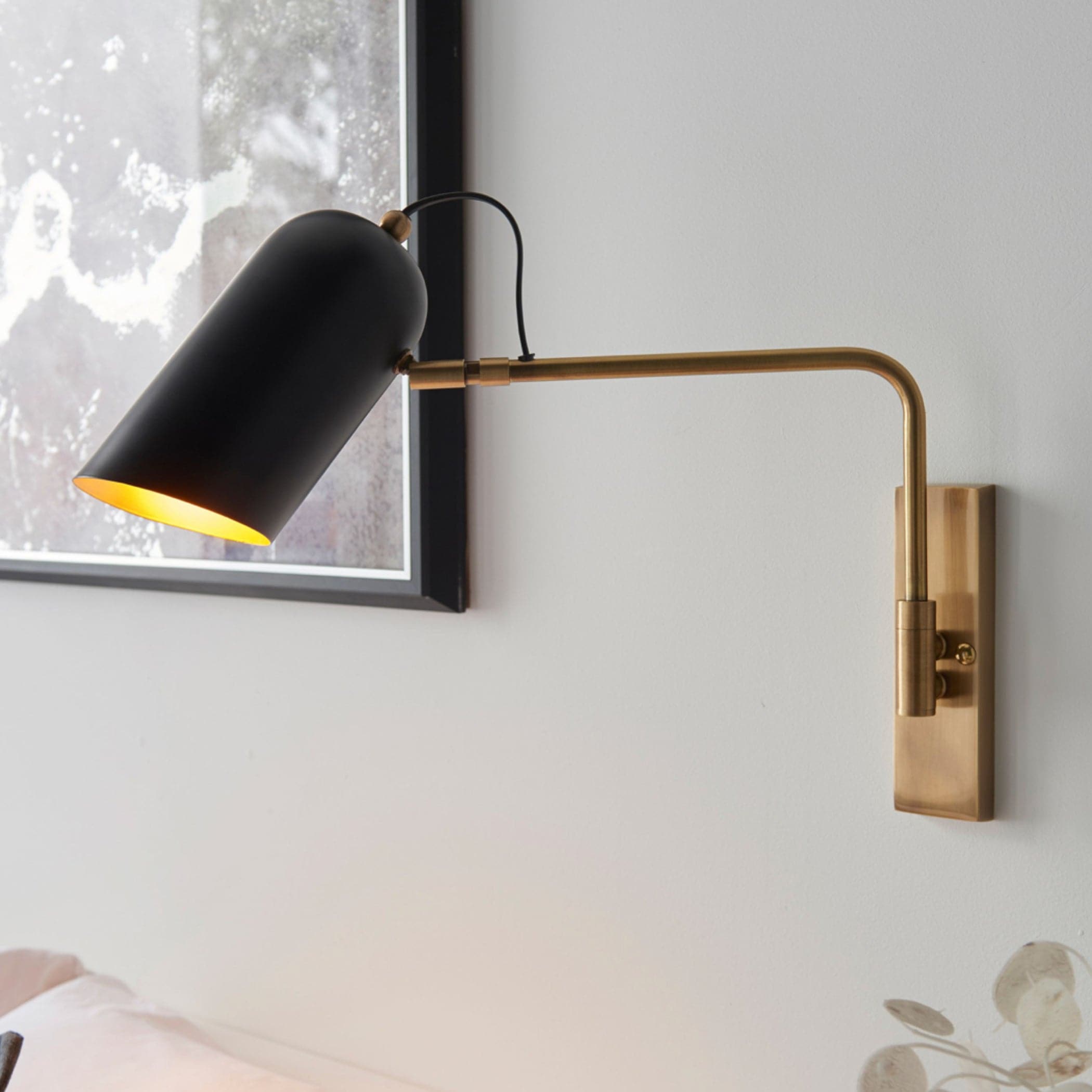 Black & Antiqued Brass Angled Wall Light 3