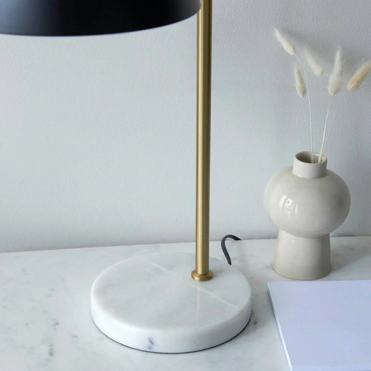 Black & Brass Mable Base Dome Table Lamp