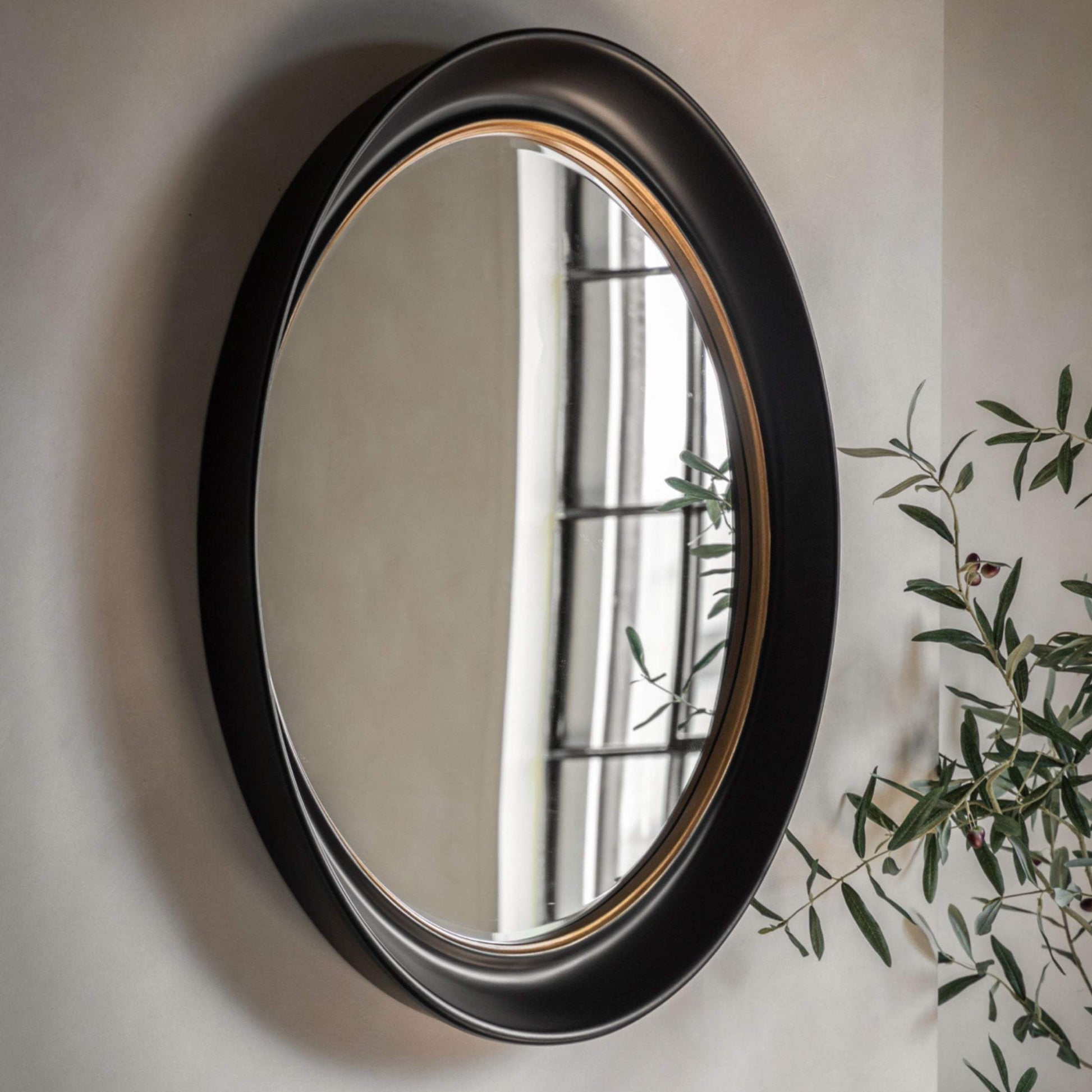 Black & Gold Oval Wall Mirror - The Farthing