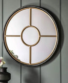 Black and Gold Framed Round Window Mirror - The Farthing
