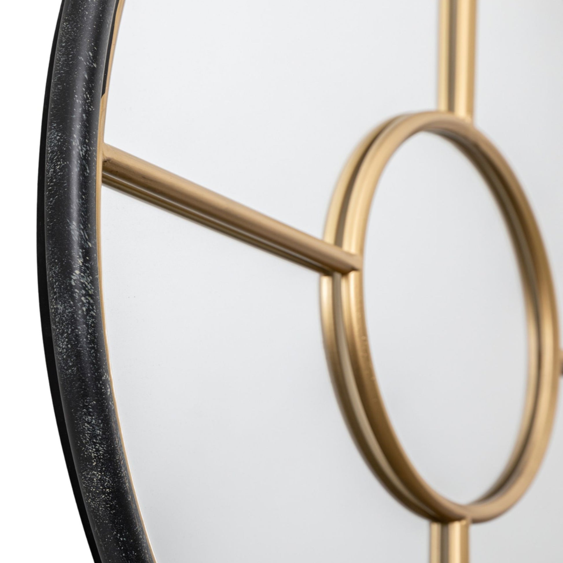 Black and Gold Framed Round Window Mirror