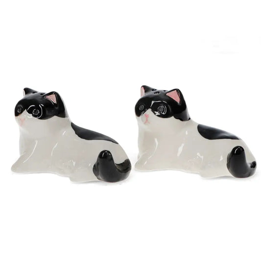 Black and White Cat Ceramic Salt and Pepper Shakers 1