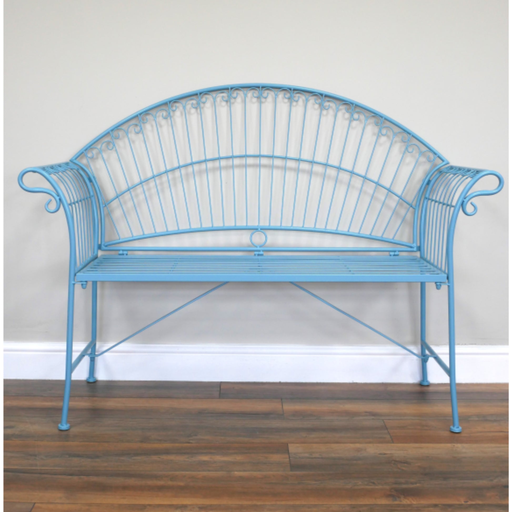 Blue Arched Metal Garden Bench 1