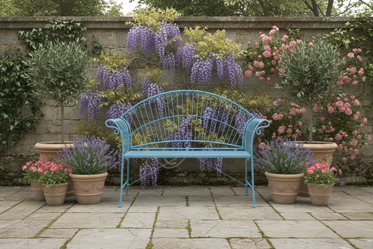 Blue Arched Metal Garden Bench 43