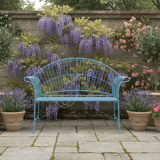 Blue Arched Metal Garden Bench
