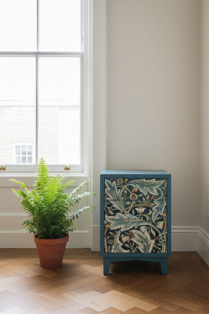 Blue Art Nouveau Metal Bedside Cabinet 3