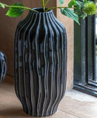 Blue Ceramic Ripple Ribbed Vase 4