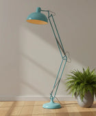 Blue floor lamp with a white background