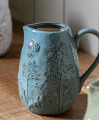 Blue Embossed Meadow Ceramic Jug Vase 3
