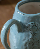 Blue Embossed Meadow Ceramic Jug Vase