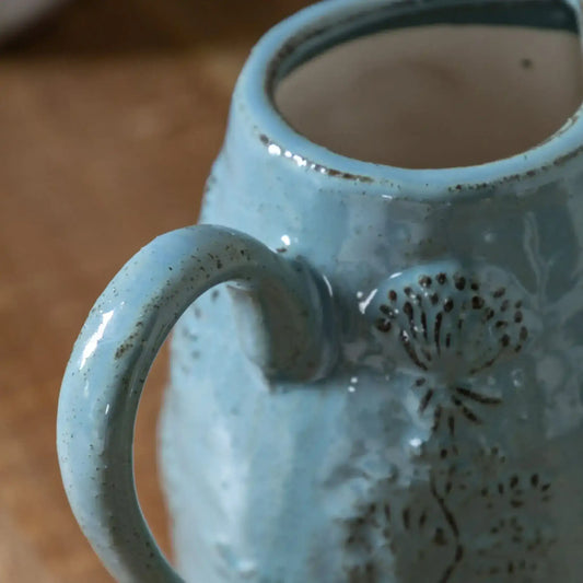 Blue Embossed Meadow Ceramic Jug Vase
