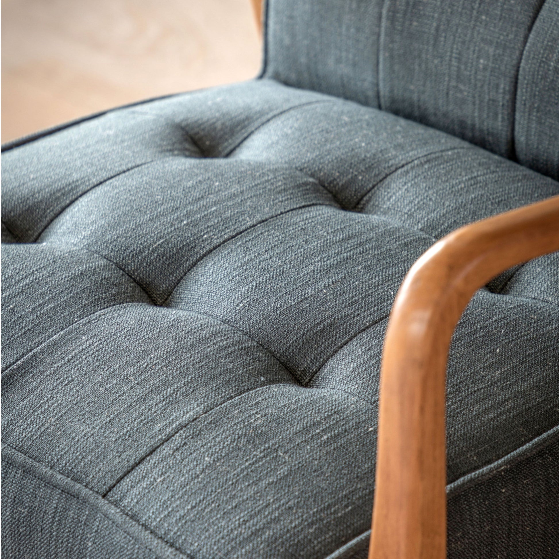 Blue Grey Linen Mid Century Inspired Arm Chair FARTHING 