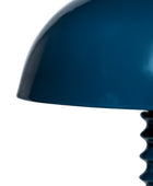 Close-up of a glossy dark teal-blue dome-shaped lampshade on a white background.