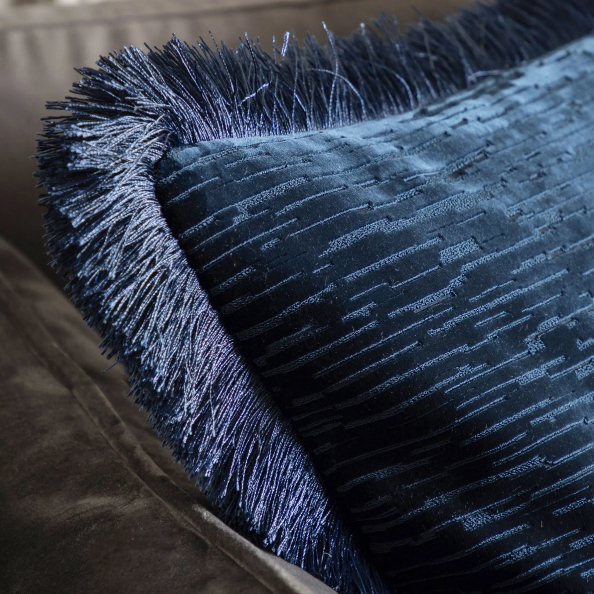 Blue Velvet Fringe Cushion