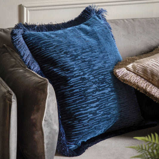 Blue Velvet Fringe Cushion 5