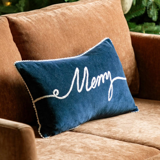 Blue Velvet Merry Festive Cushion