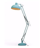 Blue floor lamp with a white background