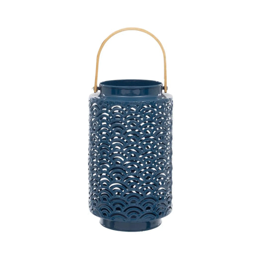 Blue Metal Lattice Candle Lantern