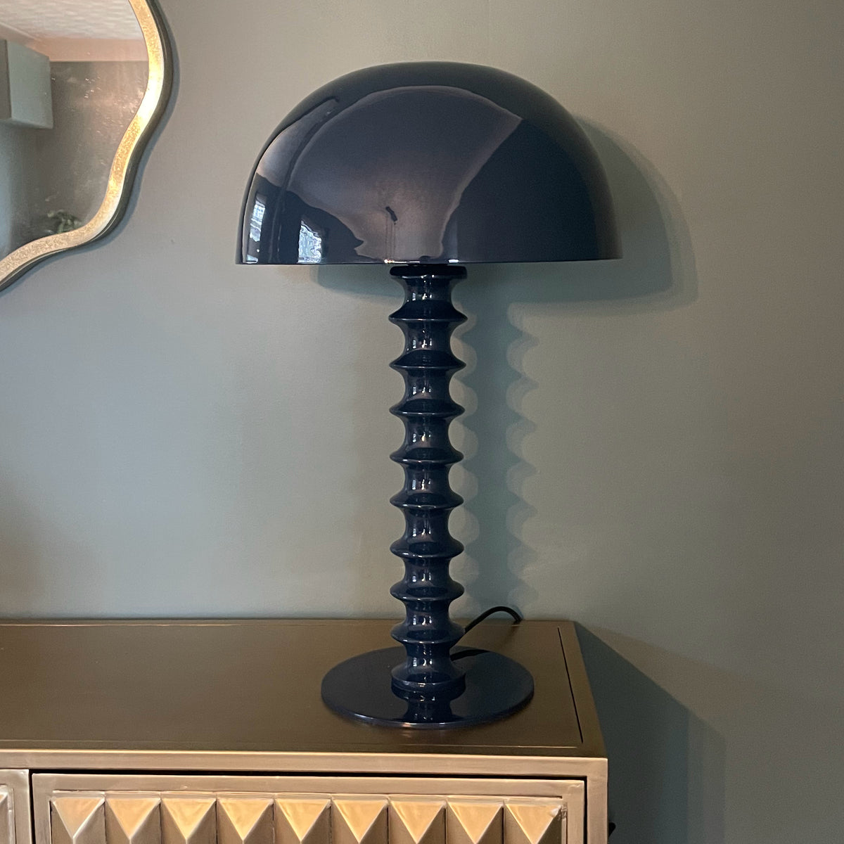 Blue Ribbed Table Lamp