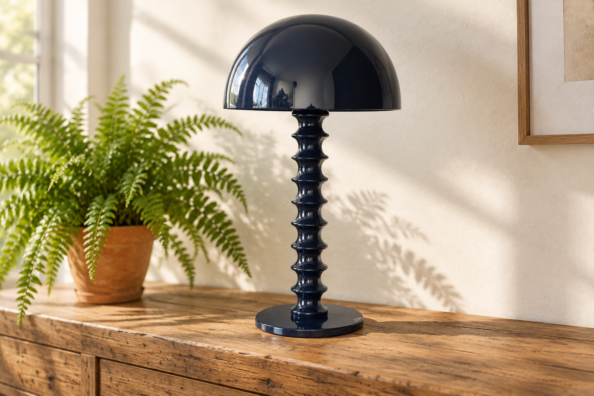 Blue Ribbed Table Lamp